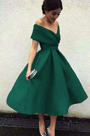 Off The Shoulder Short Homecoming Dress, Tea Length Prom Dress chh0059