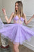 Purple See-Through Spaghetti Straps Tulle Homecoming Dress,Mini Prom Gown CHH0127