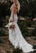 Tulle Lace Mermaid Backless Deep V Neck Wedding Dresses, Ivory Bridal Gown CHW0133