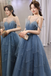 Shiny Tulle A-Line Spaghetti Straps Blue Prom Dresses Party Gowns Evening Dress CHP0062