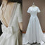 Simple White Satin V Back Beach Wedding Dresses, Ivory Bridal Gowns With Bowknot CHW0135