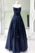 Shiny Navy Blue Spaghetti Straps Sleeveless Long Prom Dresses,Sequin Cris Cross Long Formal Evening Dresses CHP0063