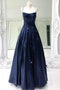 Shiny Navy Blue Spaghetti Straps Sleeveless Long Prom Dresses,Sequin Cris Cross Long Formal Evening Dresses CHP0063