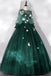 Dark Green Long Sleeves Ball Gown Sweet Dresses, Green Tulle Round Neckline Prom Dresses chp0021