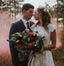 Cap Sleeves Lace V Back Beach Wedding Dresses, Elegant Bride Gowns CHW0137