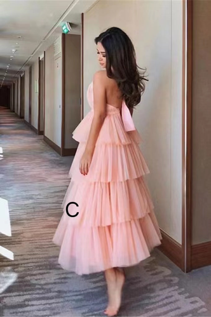 Gorgeous Ankle-Length Halter Tulle Prom Dress With Layers ,Tulle Formal Gown CHP0164
