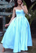 Simple Blue Satin Tea-Length Homecoming Dressess,Spaghetti Straps Short Formal Gown chh0097