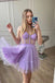 Purple See-Through Spaghetti Straps Tulle Homecoming Dress,Mini Prom Gown CHH0127