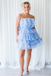 Light Blue Strapless Tiered Homecoming Dress With Layers, Party Gown chh0118