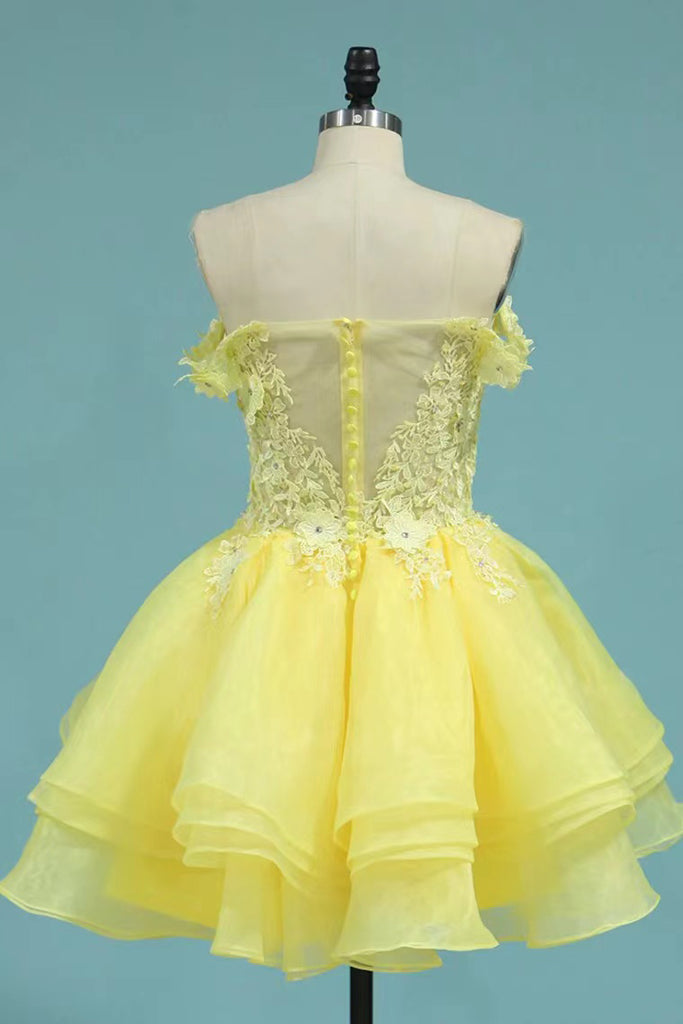 A Line Off The Shoulder Homecoming Dresses With Applique, Party Gown, Graduation Dress chh0105
