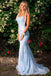 Light Blue Mermaid Lace Spaghetti Straps Prom Dresses With Appliques CHP0144