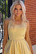 Gorgeous Yellow Satin Cutout Back A-Line Formal Dress With Rhinestones, Evening Gown CHP0180