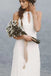 Simple A Line White Lace Wedding Dress With Sweep Train,Backles Long Beach Wedding Dress CHW0131