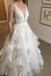 A-Line Lace Wedding Dress With Sweep Train ,Deep V Neck Lace Appliques Bridal Gowns CHW0033