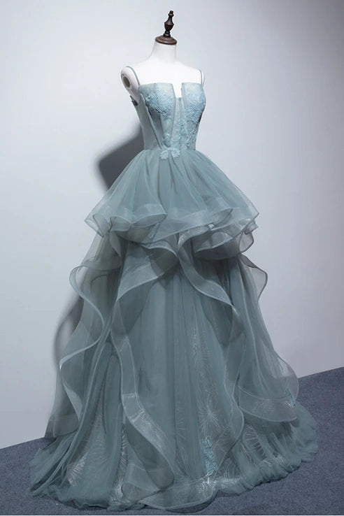 New Arrival A Line Spaghetti Straps Tulle Long Formal Prom Dress, Charming Evening Party Dress CHP0052