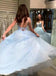Sparkly A-Line Spaghetti Straps Light Blue Long Prom Dresses Evening Party Dresses CHP0070
