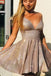 Green Spaghetti Straps V Neck Short Formal Homecoming Dresses, Mini Prom Gown CHH0096