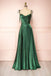 Simply Green Long Prom Dress With Slit, Spaghetti Straps Slit Evening Gown CHP0155