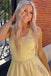 Gorgeous Yellow Satin Cutout Back A-Line Formal Dress With Rhinestones, Evening Gown CHP0180