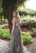 A line V-Neck Gray Tulle Long Prom Dress With Lace,Spaghetti Straps Evening Gown CHP0116