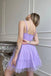 Purple See-Through Spaghetti Straps Tulle Homecoming Dress,Mini Prom Gown CHH0127