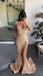 Gold Engagement Spaghetti Straps Mermaid Long Prom Dresses,Evening Gown CHP0216