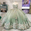 Sweetheart Green Ball Gown Tulle Long Prom Dress With Applique, Quinceañera Dress  CHP0224