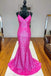 Shiny Hot Pink Sequins V Neck Mermaid Prom Dress, Formal Gown CHP0210