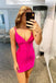 Hot Pink Tight Homecoming Dress, Simple V-neck Party Dresses chh0110