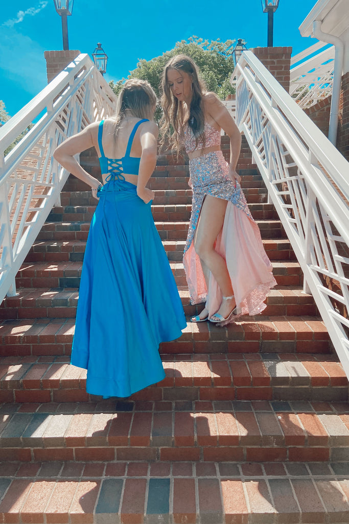 Glitters  Two-Pieces Sequins Mermaid Prom Dresses, Shiny Evening Gown With Silt CHP0099