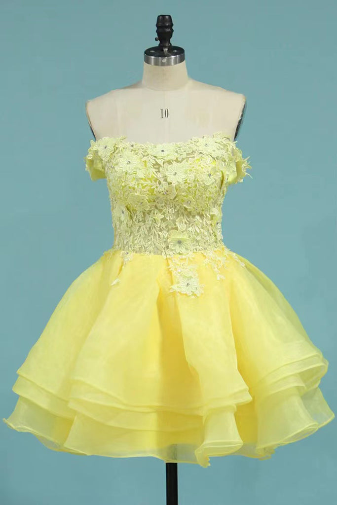A Line Off The Shoulder Homecoming Dresses With Applique, Party Gown, Graduation Dress chh0105