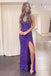 Mermaid V-Neck Spaghetti Straps Purple Prom Dresses,Long Formal Dresses With  Sequins chp0083