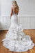 Ivory V-neck Sleeveless Glamorous Straps Ruffled Lace Mermaid Wedding Dresses chw0022