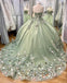 Sweetheart Green Ball Gown Tulle Long Prom Dress With Applique, Quinceañera Dress  CHP0224