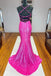 Shiny Hot Pink Sequins V Neck Mermaid Prom Dress, Formal Gown CHP0210