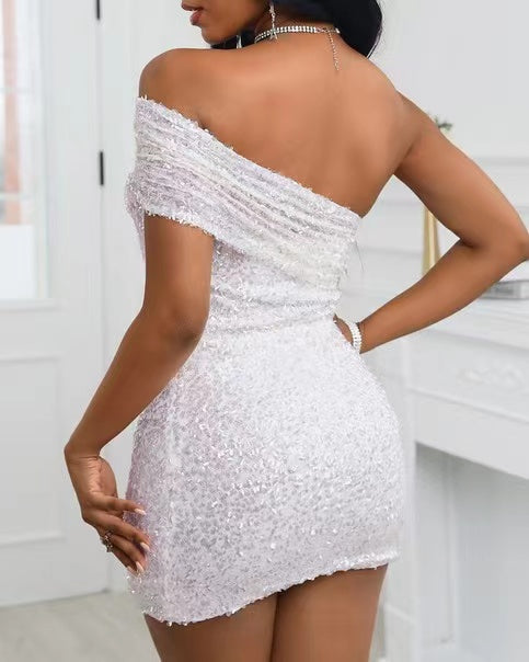 Sparkly One-Shoulder Sheath Homecoming Dress,Short Prom Dress chh0151
