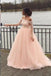 Fashion Long Sleeves Lace Off the Shoulder Light Pink Wedding Dresses With Sweep Train,Formal Dress CHW0035