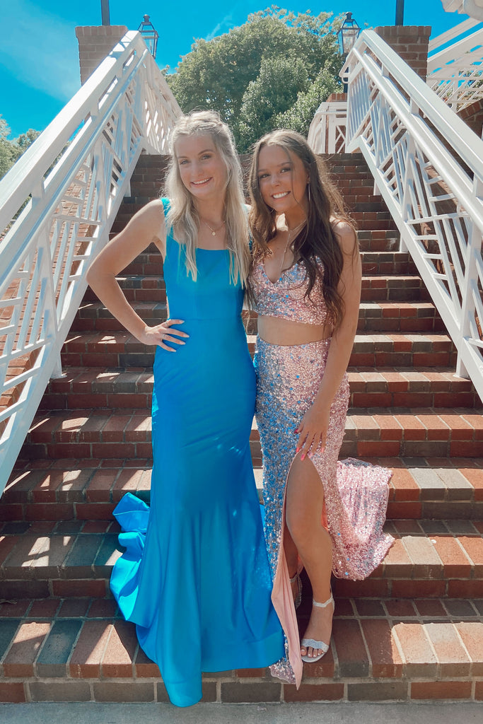 Glitters  Two-Pieces Sequins Mermaid Prom Dresses, Shiny Evening Gown With Silt CHP0099