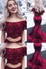 Free Shipping Two Piece Off the Shoulder Mermaid Burgundy Long Prom Dress chp0032