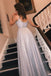 Glitter Silver Long Prom Dress with V Neckline chp0036