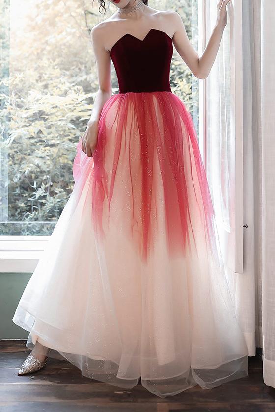 Elegant Strapless Multi-Colored Long Prom Dress chp0030 cherishgirls Elegant Strapless Multi-Colored Long Prom Dress chp0030 cherishgirls