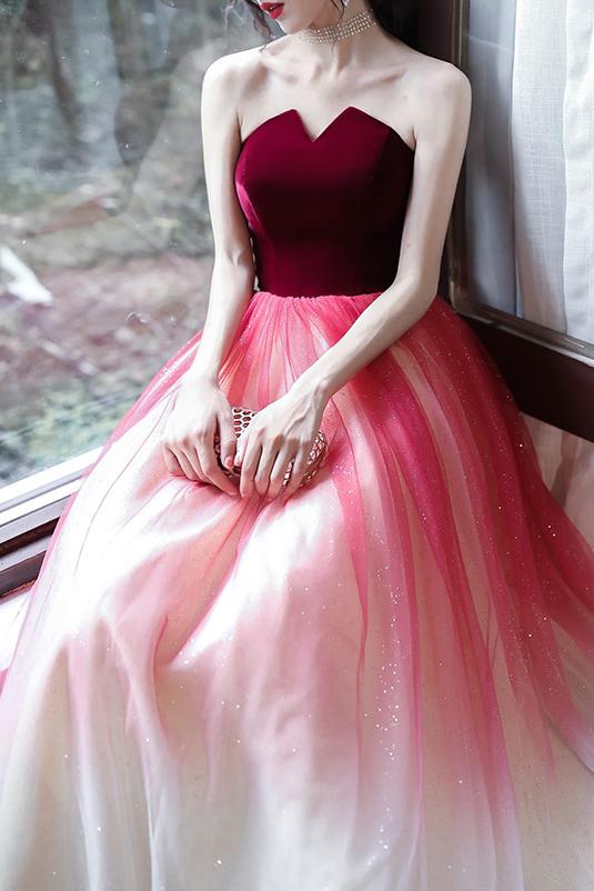 Elegant Strapless Multi-Colored Long Prom Dress chp0030