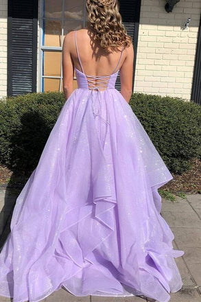 Princess Lavender Tiered  Spaghetti Straps Long Prom Dress chp0033