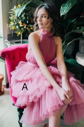 Gorgeous Ankle-Length Halter Tulle Prom Dress With Layers ,Tulle Formal Gown CHP0164