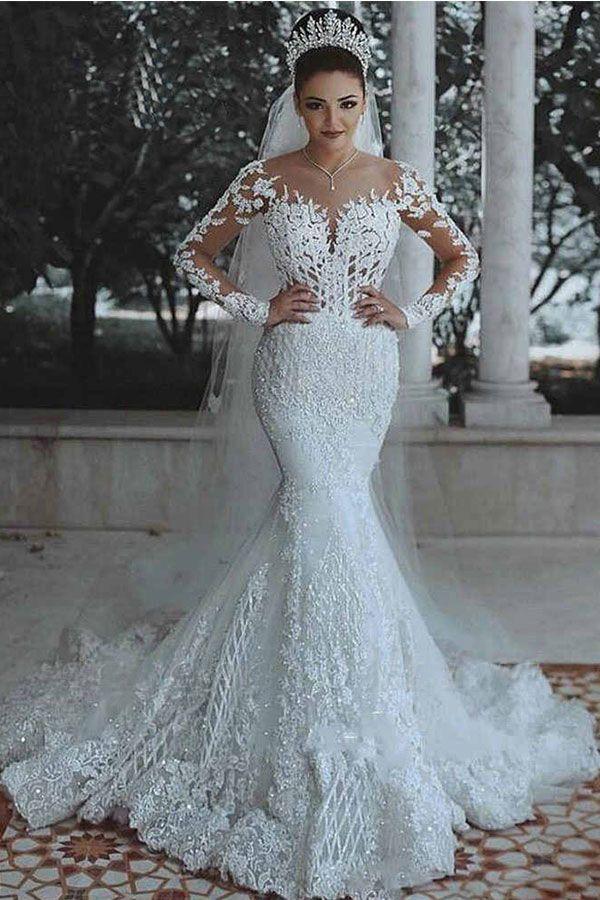 Glamorous Long Sleeves Wedding Dress Mermaid Lace Bridal Gowns chw0021 cherishgirls Glamorous Long Sleeves Wedding Dress Mermaid Lace Bridal Gowns chw0021 cherishgirls