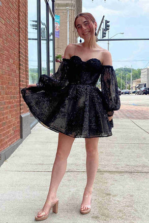 Sparkly Detachable Sleeve Homecoming Dress, Short Prom Dresses Mini Prom Gown CHH0125