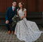 Cap Sleeves Lace V Back Beach Wedding Dresses, Elegant Bride Gowns CHW0137