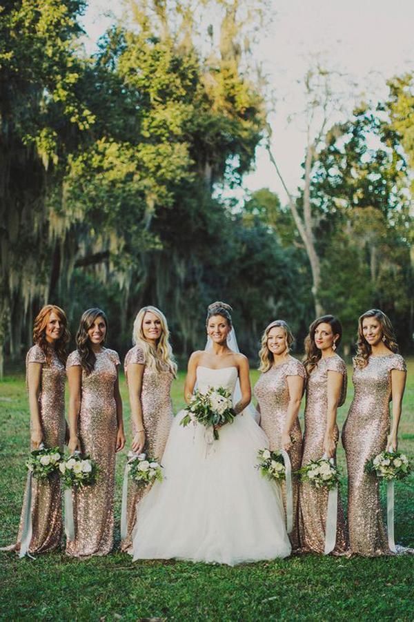 Sparkly Rose Gold Sequin Sheath Cap Sleeves Backless Long Bridesmaid D cherishgirls Sparkly Rose Gold Sequin Sheath Cap Sleeves Backless Long Bridesmaid D cherishgirls