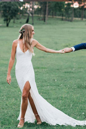 Romantic Deep U Neck Wedding Dresses Backless Lace Mermaid Wedding Gown chw0004