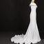 Mermaid V Neck Off White Simple Wedding Dress, Unique Long Bridal Dresses UQ2305